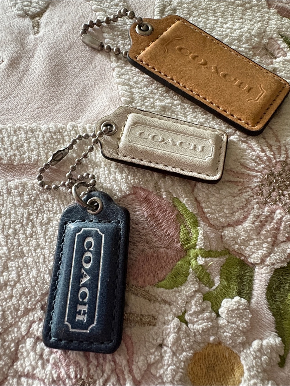 Coach Leather Key & Card Tags Trio in Black, Cream & Tan - Picture 2 of 3